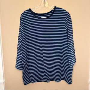 CJ Banks Navy and Light Blue Striped 3/4 Sleeve Top Size 2X